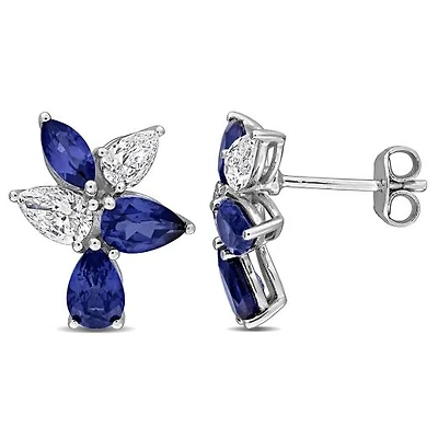 Julianna B 18K White Gold Created Blue Sapphire & Lab-Grown Diamond Earrings