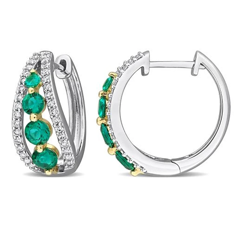 Julianna B 14K Two-Tone Gold Created Emerald & Lab-Grown Diamond Hoop Earrings