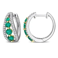 Julianna B 14K Two-Tone Gold Created Emerald & Lab-Grown Diamond Hoop Earrings