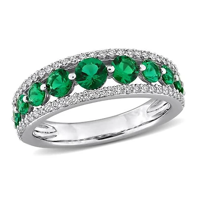 Julianna B 14K White Gold Created Emerald & Lab-Grown Diamond Graduated Ring