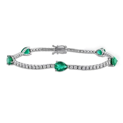 Julianna B 18K White Gold Created Emerald & Lab-Grown Diamond Tennis Bracelet