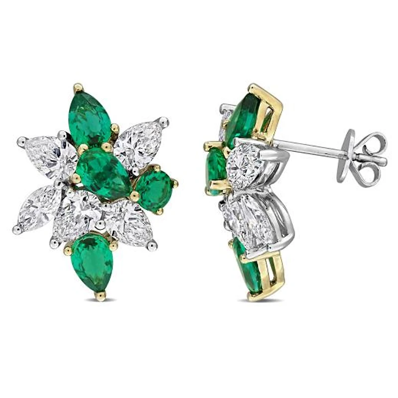 Julianna B 18K White Gold Lab-Grown Diamond & Created Emerald Cluster Earrings