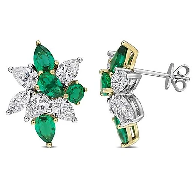 Julianna B 18K White Gold Lab-Grown Diamond & Created Emerald Cluster Earrings