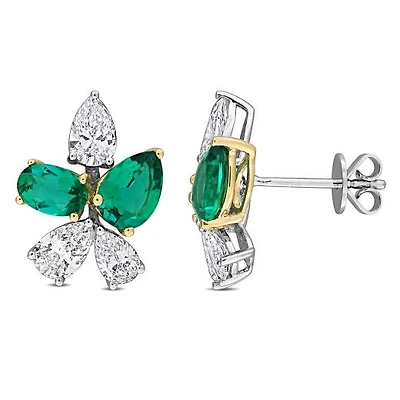 Julianna B 18K White & Yellow Gold Created Emerald & Lab-Grown Diamond Earrings