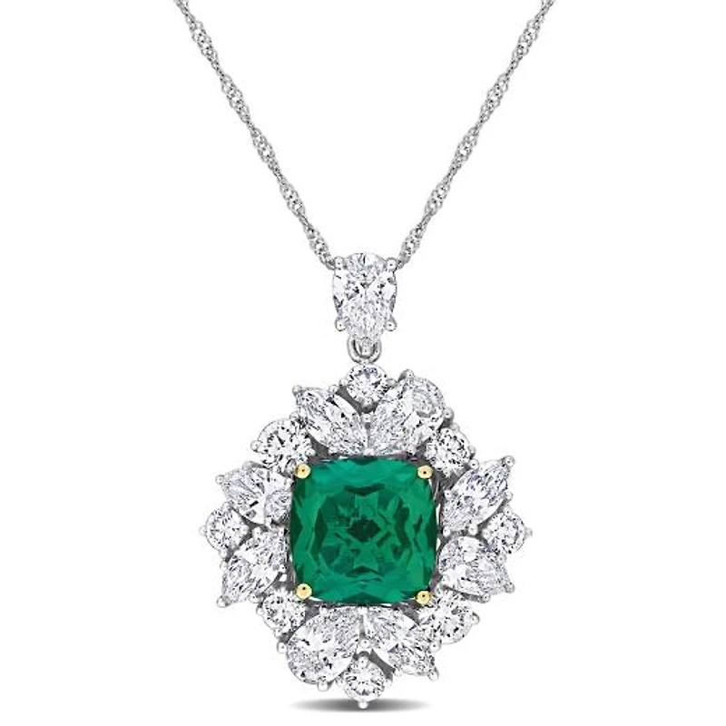 Julianna B 18K White & Yellow Gold Created Emerald & Lab-Grown Diamond Pendant