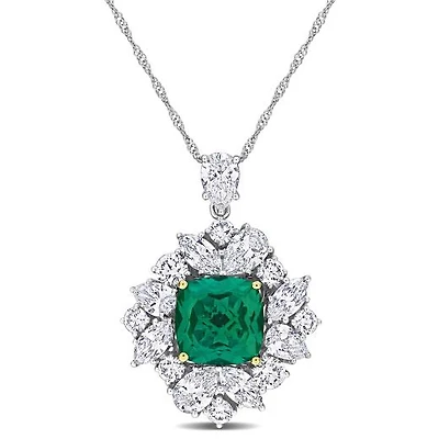 Julianna B 18K White & Yellow Gold Created Emerald & Lab-Grown Diamond Pendant