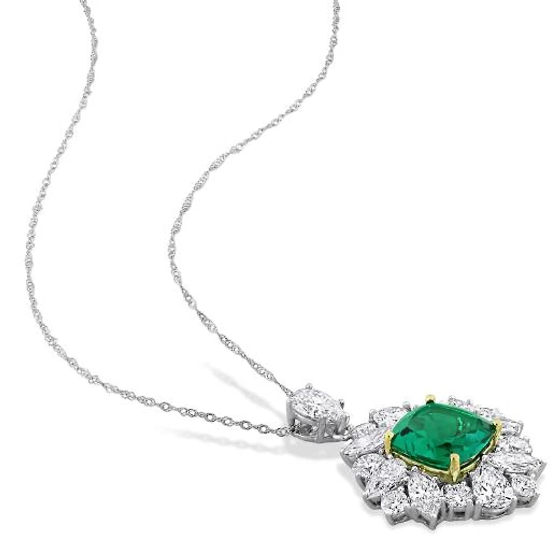 Julianna B 18K White & Yellow Gold Created Emerald & Lab-Grown Diamond Pendant