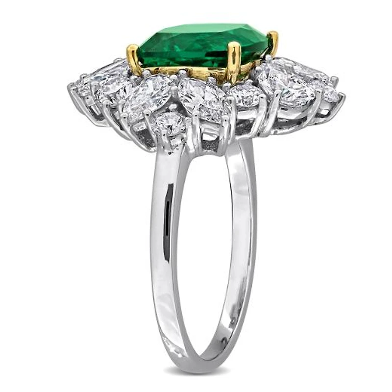 Julianna B 18K Two-Tone Gold Created Emerald & Lab-Grown Diamond Floral Ring