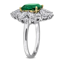 Julianna B 18K Two-Tone Gold Created Emerald & Lab-Grown Diamond Floral Ring
