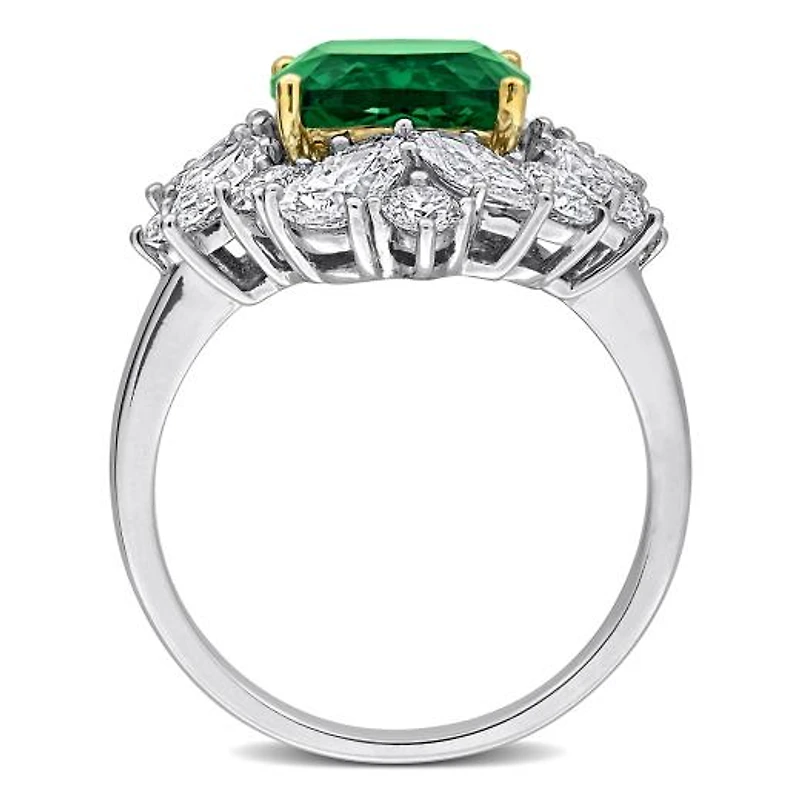 Julianna B 18K Two-Tone Gold Created Emerald & Lab-Grown Diamond Floral Ring