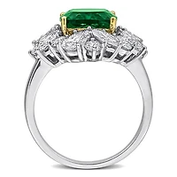 Julianna B 18K Two-Tone Gold Created Emerald & Lab-Grown Diamond Floral Ring