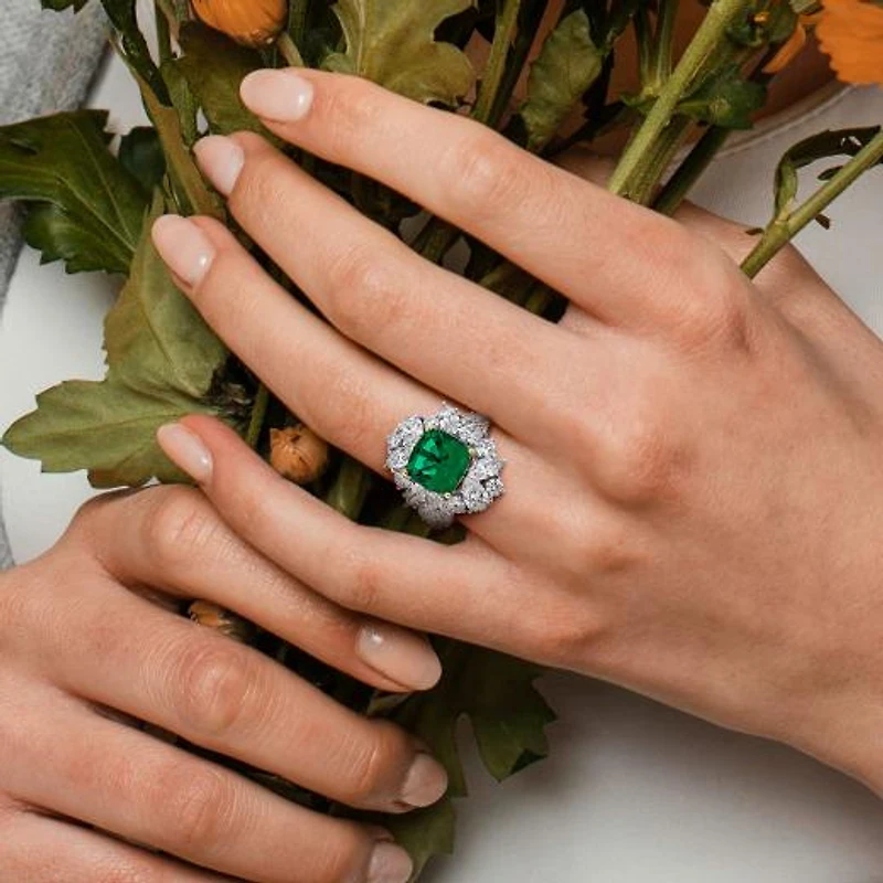 Julianna B 18K Two-Tone Gold Created Emerald & Lab-Grown Diamond Floral Ring