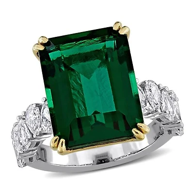 Julianna B 18K Two-Tone Gold Created Emerald & Lab-Grown Diamond Cocktail Ring