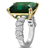 Julianna B 18K Two-Tone Gold Created Emerald & Lab-Grown Diamond Cocktail Ring