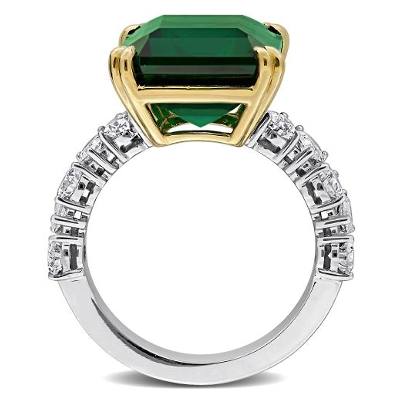 Julianna B 18K Two-Tone Gold Created Emerald & Lab-Grown Diamond Cocktail Ring