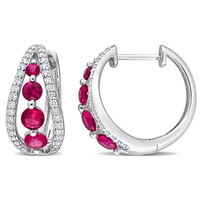 Julianna B 14K White Gold Created Ruby & Lab-Grown Diamond Hoop Earrings