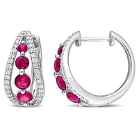 Julianna B 14K White Gold Created Ruby & Lab-Grown Diamond Hoop Earrings
