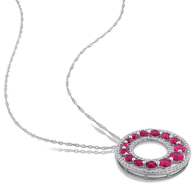 Julianna B 14K White Gold Lab-Grown Diamond & Created Ruby 17" Circle Pendant