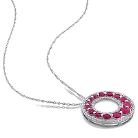 Julianna B 14K White Gold Lab-Grown Diamond & Created Ruby 17" Circle Pendant