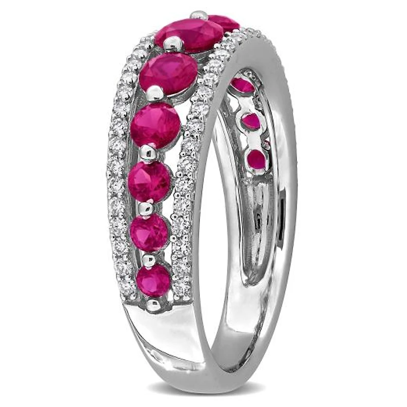 Julianna B 14K White Gold Created Ruby & Lab-Grown Diamond Graduated Ring