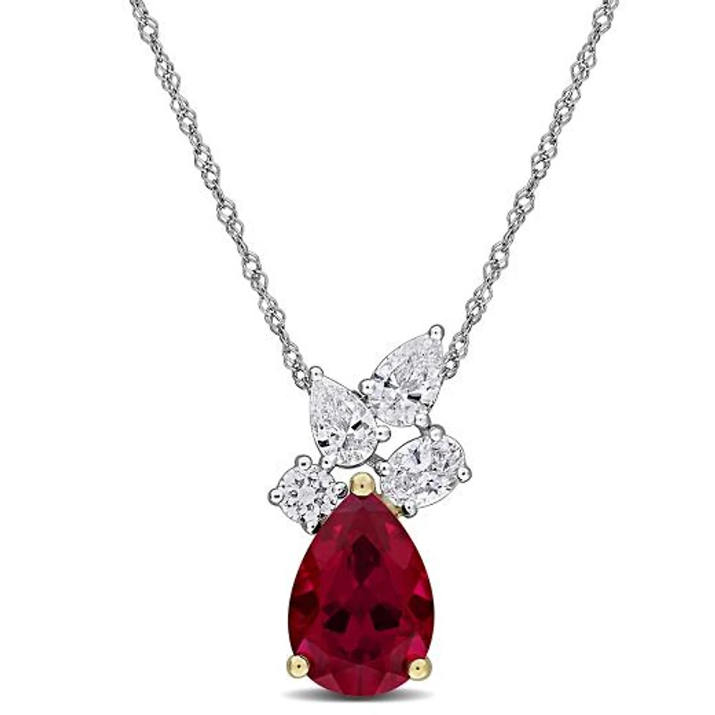 Julianna B 18K Two-Tone Gold Created Ruby & Lab-Grown Diamond 18" Pendant