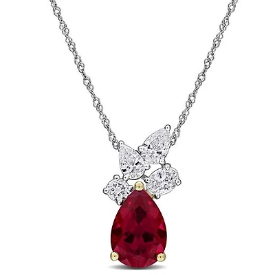 Julianna B 18K Two-Tone Gold Created Ruby & Lab-Grown Diamond 18" Pendant