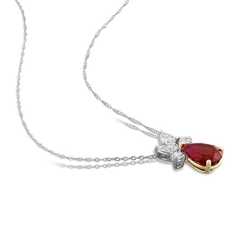 Julianna B 18K Two-Tone Gold Created Ruby & Lab-Grown Diamond 18" Pendant