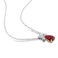 Julianna B 18K Two-Tone Gold Created Ruby & Lab-Grown Diamond 18" Pendant