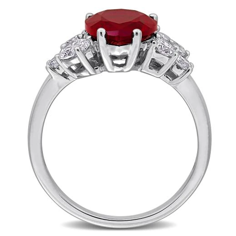 Julianna B 18K White Gold Created Ruby & Lab-Grown Diamond Cluster Ring