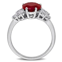 Julianna B 18K White Gold Created Ruby & Lab-Grown Diamond Cluster Ring
