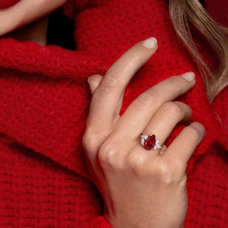 Julianna B 18K White Gold Created Ruby & Lab-Grown Diamond Cluster Ring