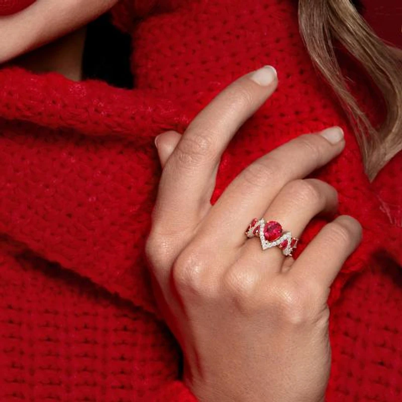 Julianna B Yellow Plated Sterling Silver Created Ruby & Lab-Grown Diamond Ring
