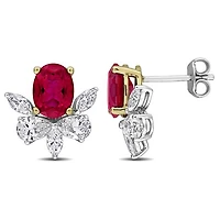 Julianna B 18K Two-Tone Gold Created Ruby & Lab-Grown Diamond Cluster Earrings