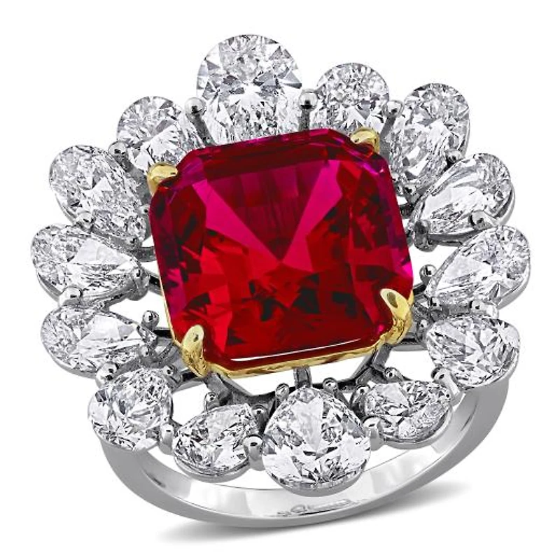Julianna B 18K White & Yellow Gold Created Ruby Lab-Grown Diamond Flower Ring