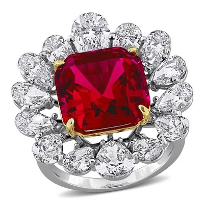 Julianna B 18K White & Yellow Gold Created Ruby Lab-Grown Diamond Flower Ring