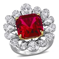 Julianna B 18K White & Yellow Gold Created Ruby Lab-Grown Diamond Flower Ring