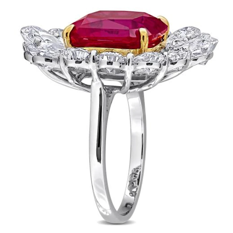 Julianna B 18K White & Yellow Gold Created Ruby Lab-Grown Diamond Flower Ring