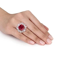 Julianna B 18K White & Yellow Gold Created Ruby Lab-Grown Diamond Flower Ring