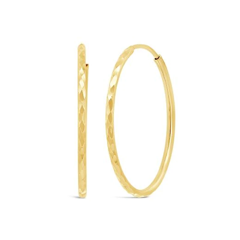 10K Yellow Gold Diamond Cut Hoop Earring