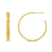 14K Yellow Gold Diamond Cut Hoop Earring