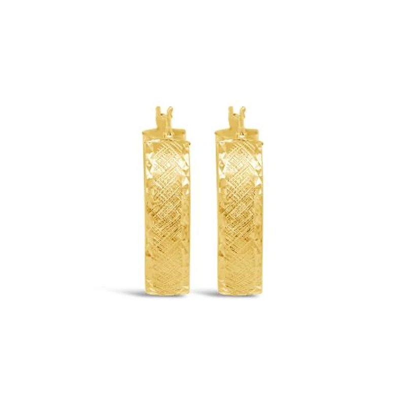 14K Yellow Gold Hammered Hoop Earring