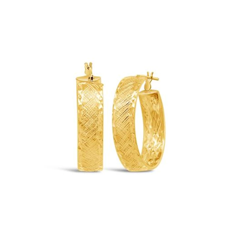 14K Yellow Gold Hammered Hoop Earring