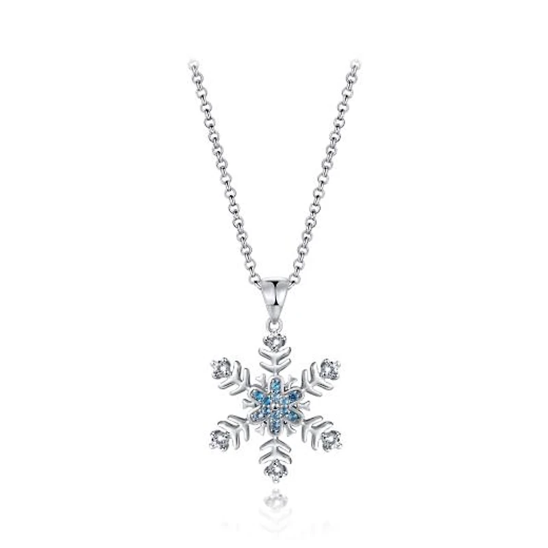 Sterling Silver White & Blue Topaz Snowflake 19" Pendant