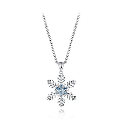 Sterling Silver White & Blue Topaz Snowflake 19" Pendant