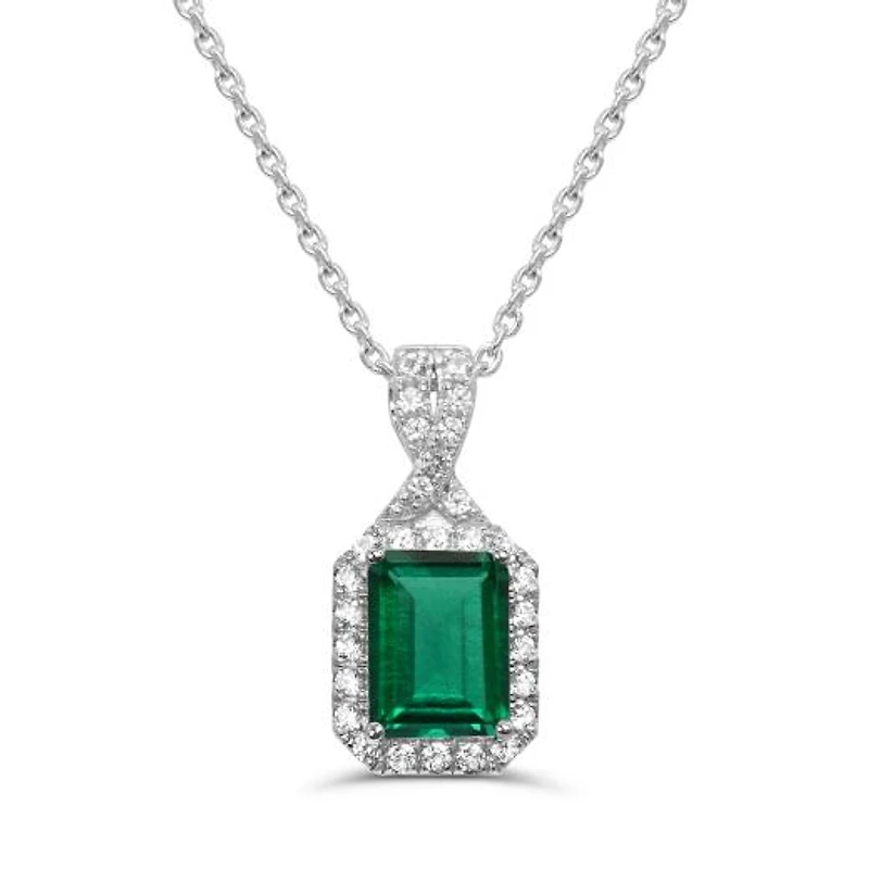 Sterling Silver Created Emerald & Created White Sapphire 18" Pendant