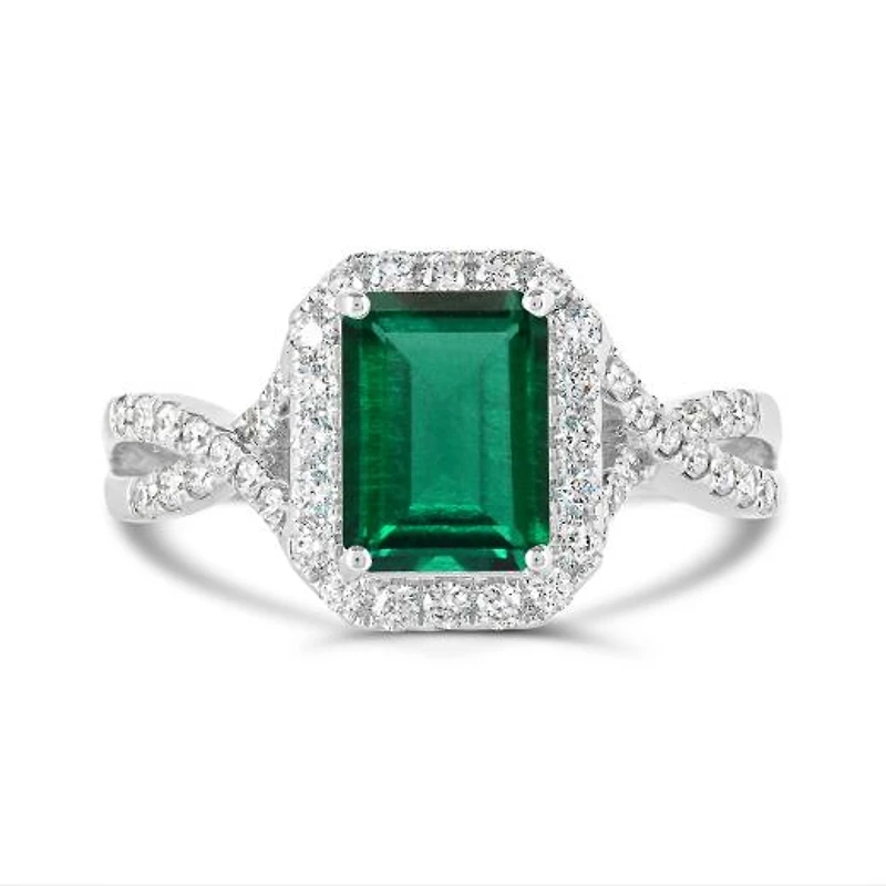 Sterling Silver Created Emerald & Created White Sapphire Ring