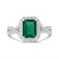 Sterling Silver Created Emerald & Created White Sapphire Ring