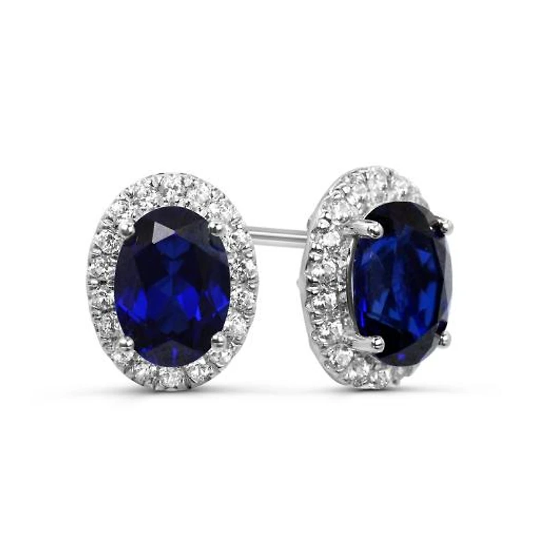 Sterling Silver Created Blue & White Sapphire Earrings