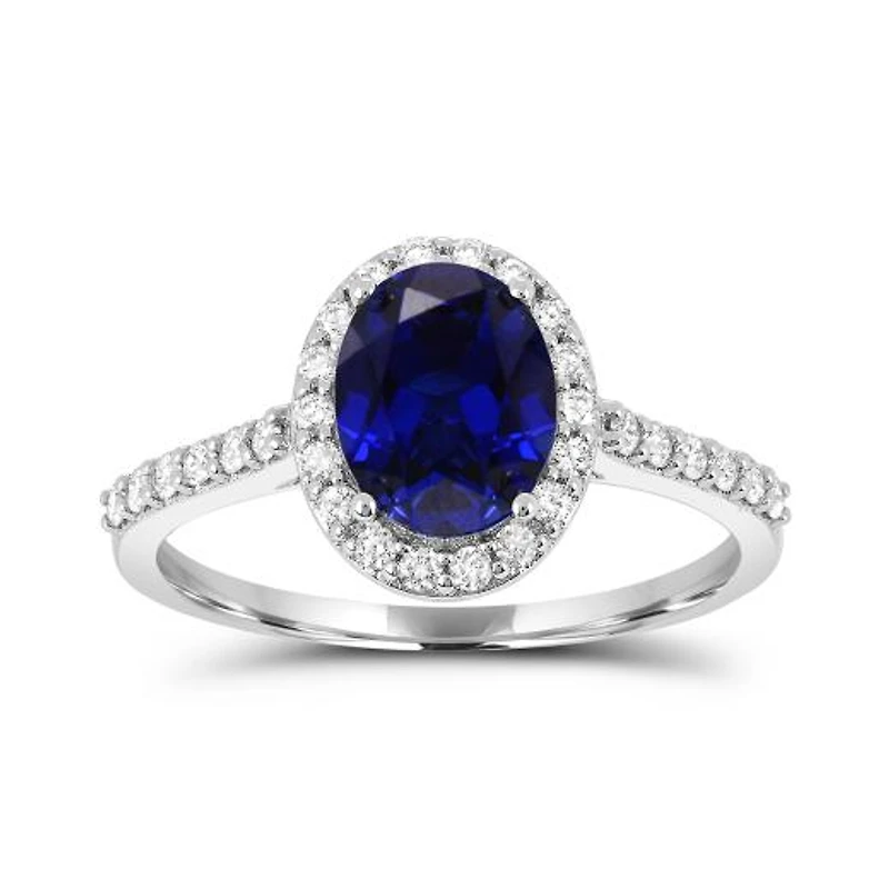 Sterling Silver Created Blue & White Sapphire Ring