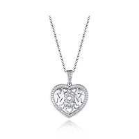 Sterling Silver Cubic Zirconia Mom Heart 19" Pendant